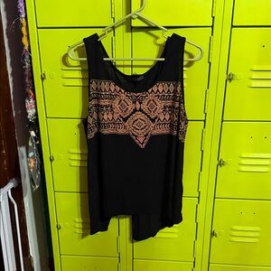 Black Tank Top with Copper Aztec Embroidery